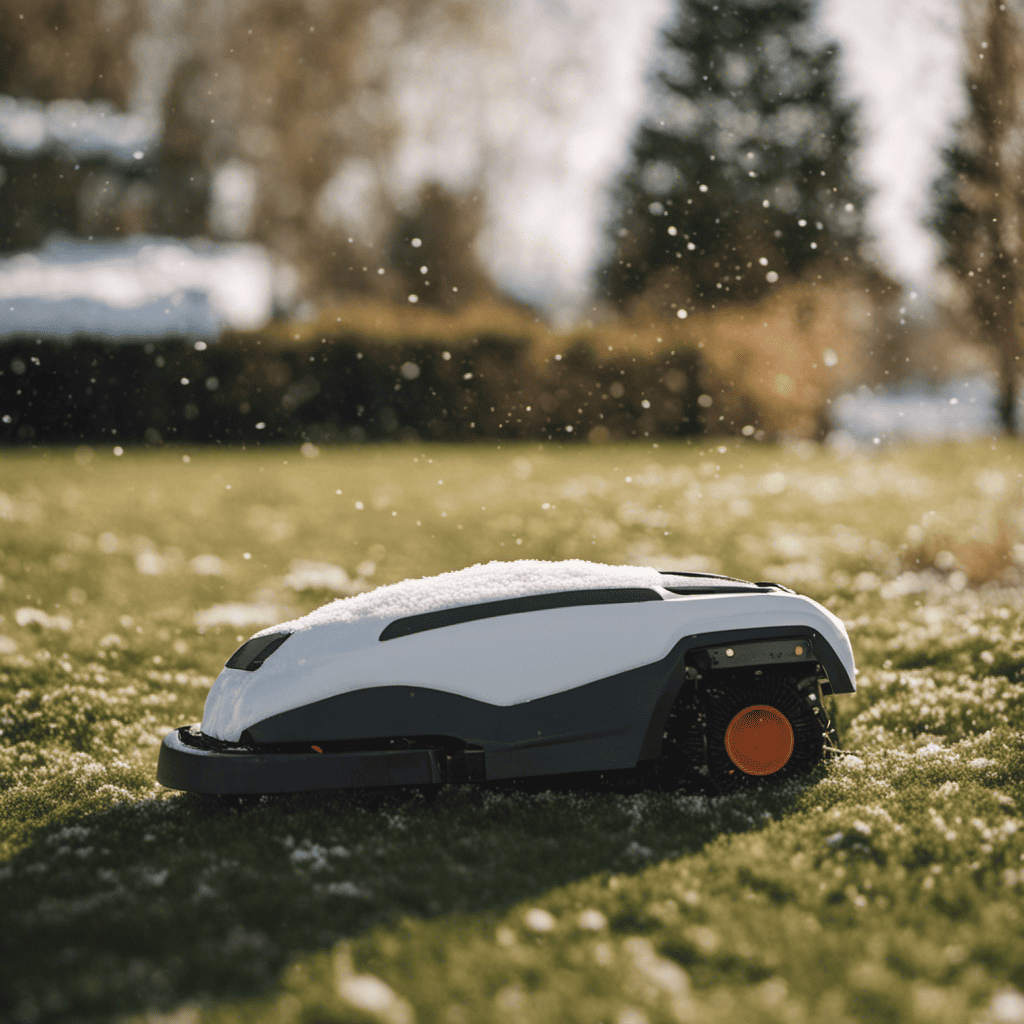 Un robot tondeuse dans la neige.